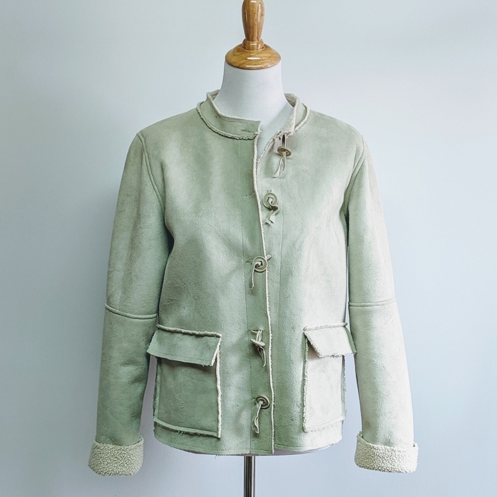 e Studio Faux Suede Light Green Jacket Sz M